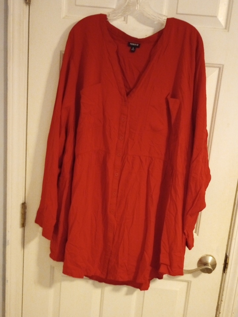 Orange-Red Button Front Tunic